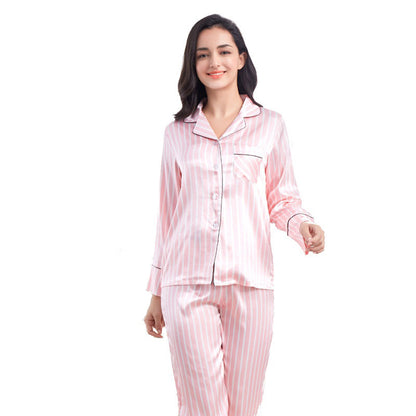 Conjunto de pijama informal de manga larga con estampado de rayas para mujer