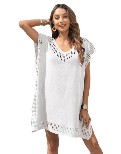 Traje de baño de bikini de punto con cuello en V informal de moda de verano para mujer
