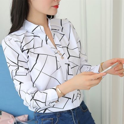 Blusa básica de trabajo de manga larga con estampado de rayas informal a la moda para mujer