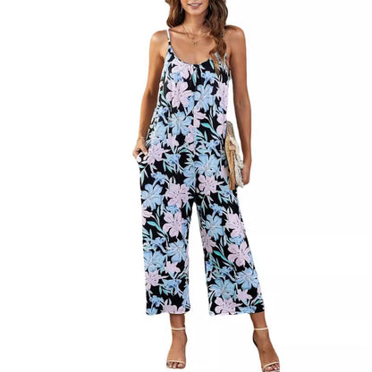 Summer Women Fashion Casual Sling Floral Printed Jumpsuits
