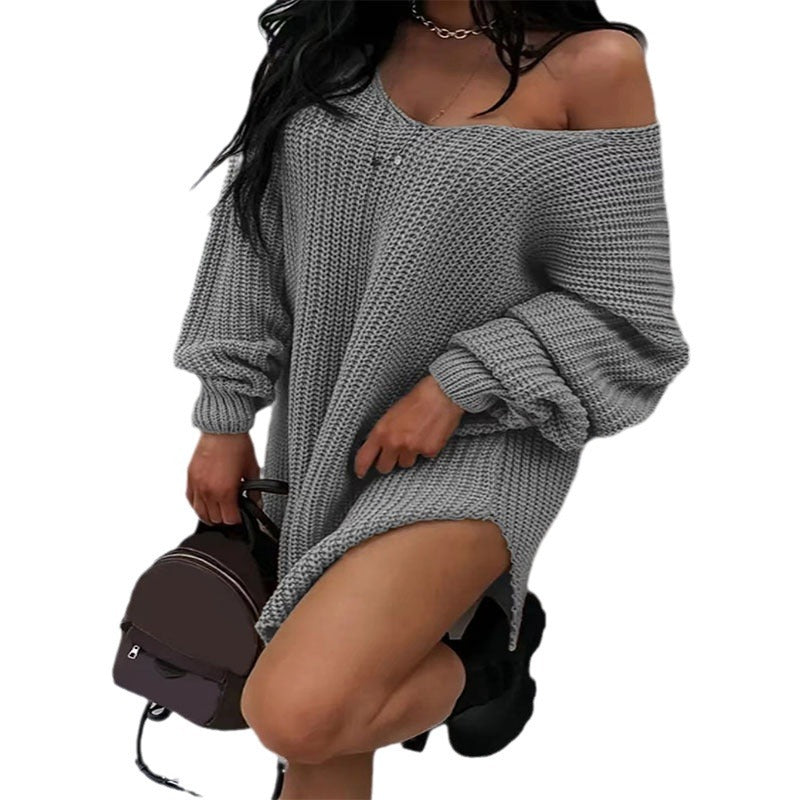 Autumn Winter Women Casual Loose Long-Sleeved Knitted Dress