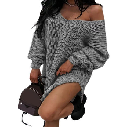 Autumn Winter Women Casual Loose Long-Sleeved Knitted Dress