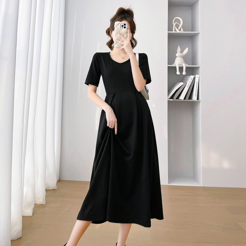 Summer Women Fashion Casual Solid Color Short Sleeve Maternity Dress