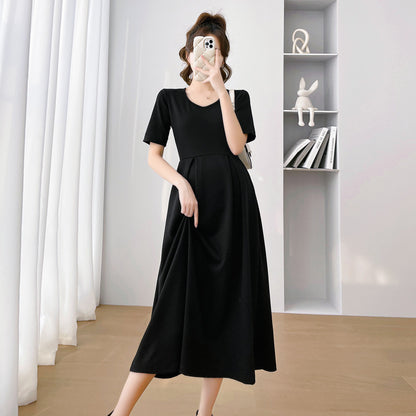 Summer Women Fashion Casual Solid Color Short Sleeve Maternity Dress