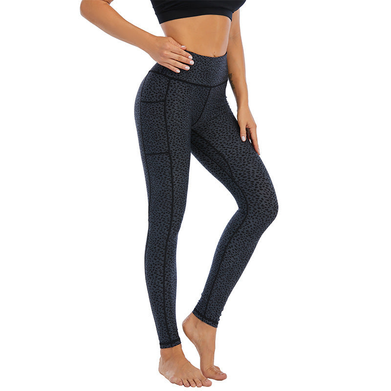 Leggings de yoga informales de cintura alta con estampado de leopardo y bolsillo de secado rápido para mujer