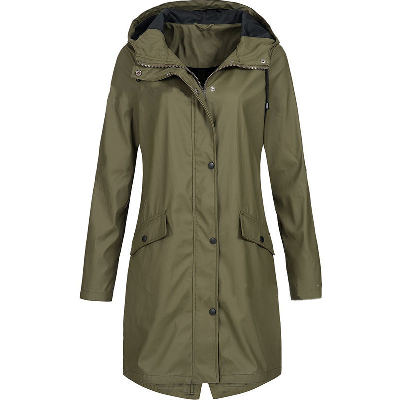 Plus Size Fashion Casual Autumn Winter Women Outdoor Solid Color Hooded Trench Coat