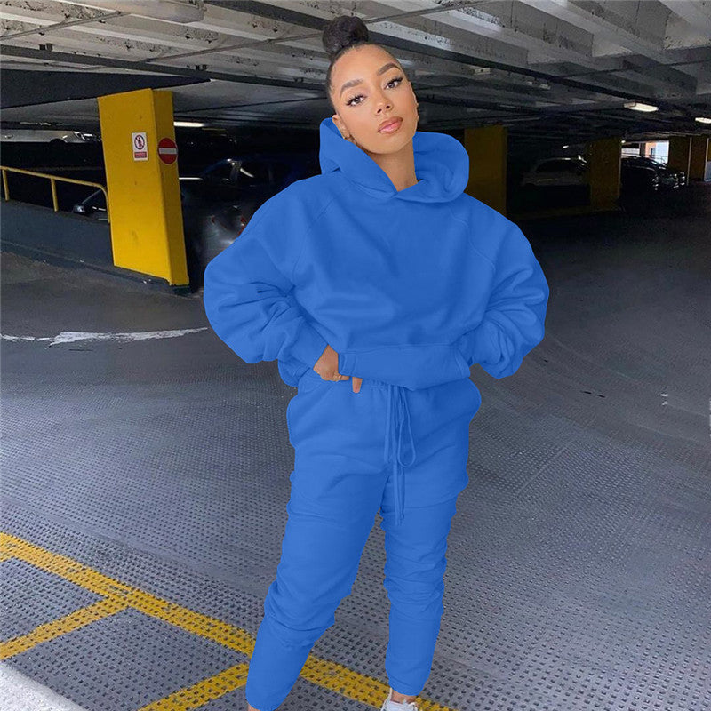 Women 2 Pcs Set Hooded Sweatshirt Jogger Pants Tracksuit Matching Set Casual Outfits