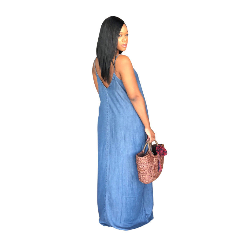 Women Fashion Loose Denim Casual One Piece Dress