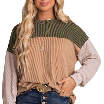 Sudadera informal de manga larga y colores combinados para mujer