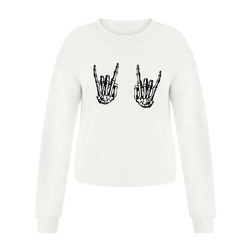 Sudadera holgada informal de moda con estampado de mano de esqueleto para mujer