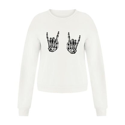 Sudadera holgada informal de moda con estampado de mano de esqueleto para mujer