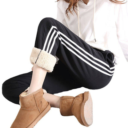 Women Casual Winter Fleece-Lined Sports Striped Pants