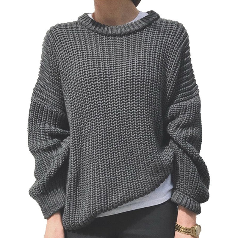 Suéter de punto con cuello redondo, básico, informal, de color liso, para mujer