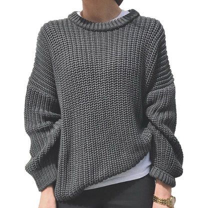 Suéter de punto con cuello redondo, básico, informal, de color liso, para mujer