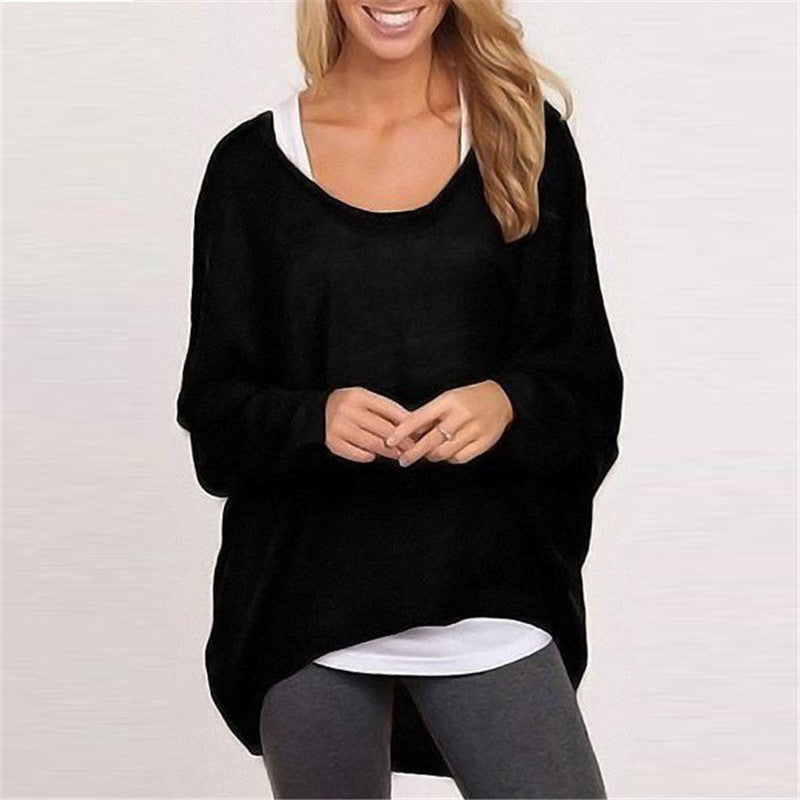 Basic Loose Women Solid Color Casual Long Sleeve Top
