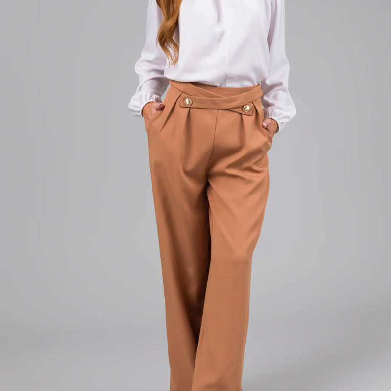 Women Fashion Casual Solid Color Wide Leg Pants