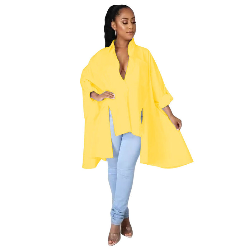 Yz1319 Women'S Fashion Casual Dolman Sleeve Irregular Shirt Dress