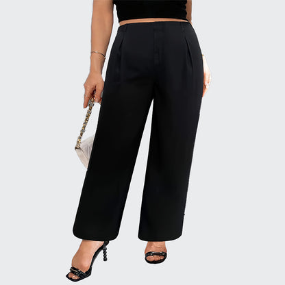 Women Casual Plus Size Solid Color High Waist Wide-Leg Pants