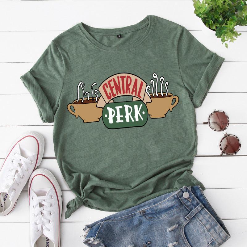 Camiseta informal de manga corta de Central Perk para mujer