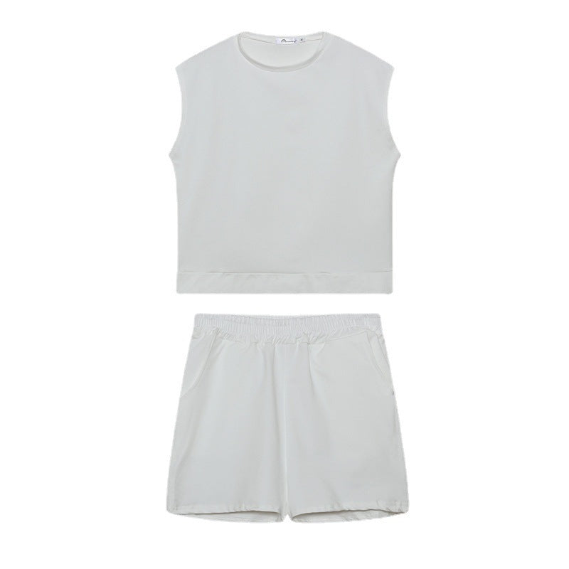 Conjunto de dos piezas de top y pantalones cortos sin mangas informales de color liso para mujer