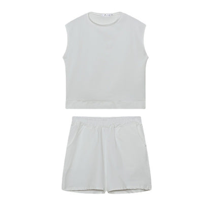 Conjunto de dos piezas de top y pantalones cortos sin mangas informales de color liso para mujer