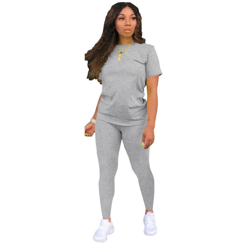Conjunto de dos piezas de camiseta y pantalón de manga corta para mujer, informal, de color liso