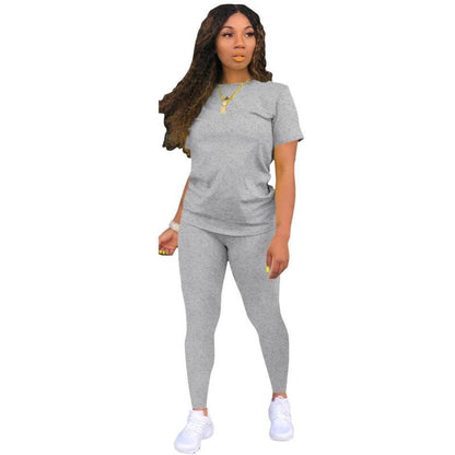 Conjunto de dos piezas de camiseta y pantalón de manga corta para mujer, informal, de color liso
