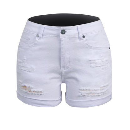 Summer Women Casual Solid Color Ripped Denim Shorts