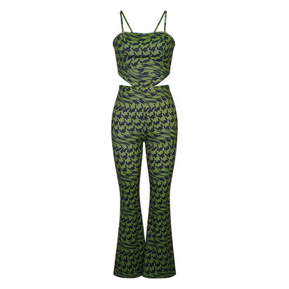 Conjunto de dos piezas de chaleco y pantalones anchos con estampado de color liso informal para mujer