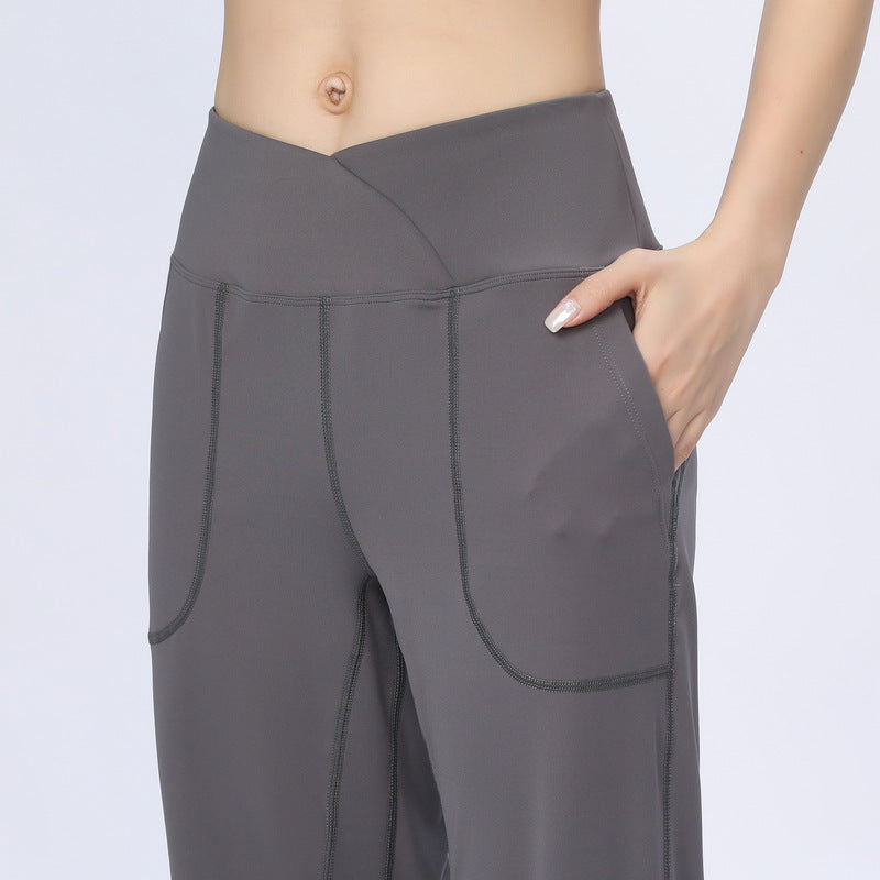 Women Casual Solid Color Yoga High Waist Sports Pants