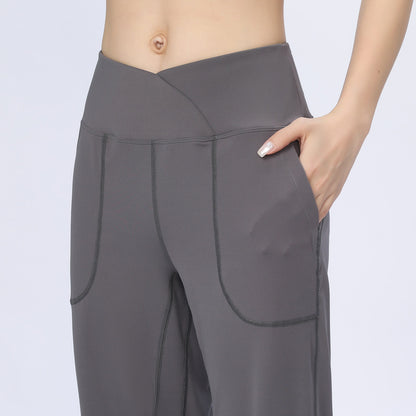 Women Casual Solid Color Yoga High Waist Sports Pants