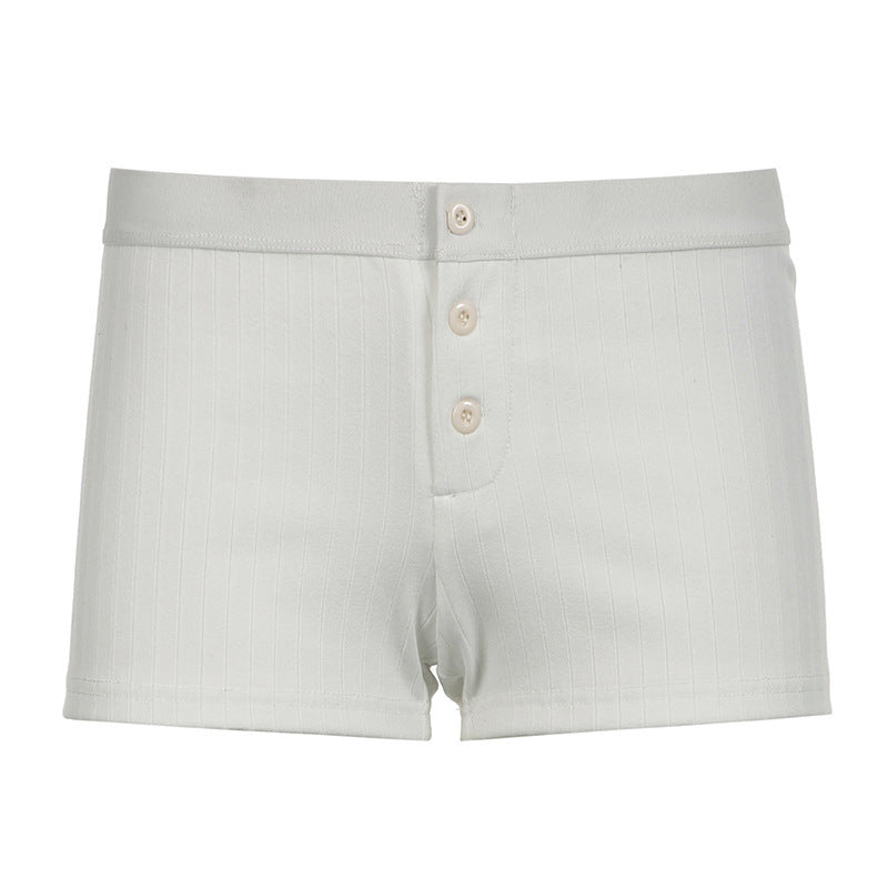 Women Simple Casual Three-Button Pit-Strip Knitted Shorts