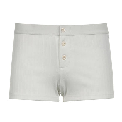 Women Simple Casual Three-Button Pit-Strip Knitted Shorts