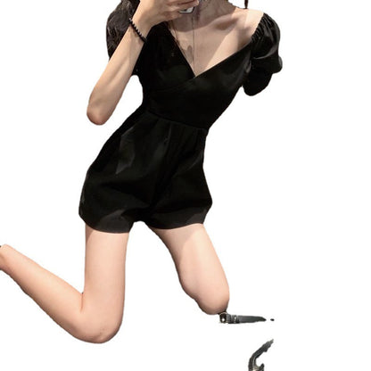 Mono informal de gasa con mangas farol y cuello en V para mujer