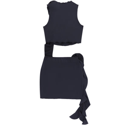 Traje de falda sexy sin mangas de color sólido con diseño floral informal para mujer
