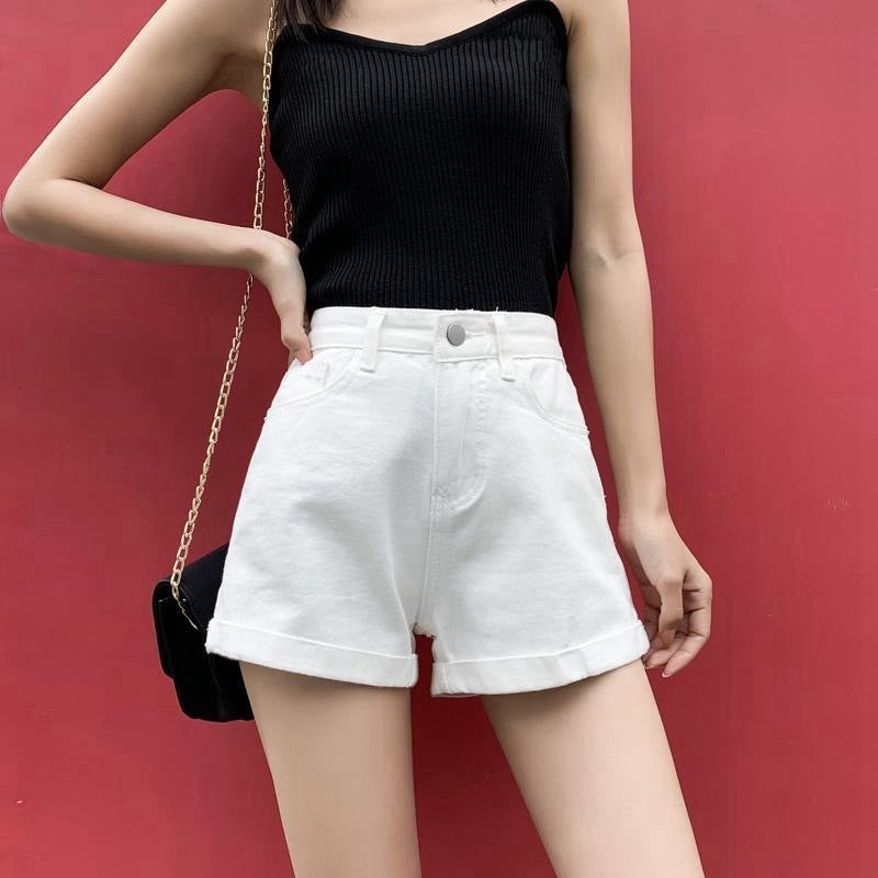Women Fashion Casual Loose Denim Roll-Up Shorts