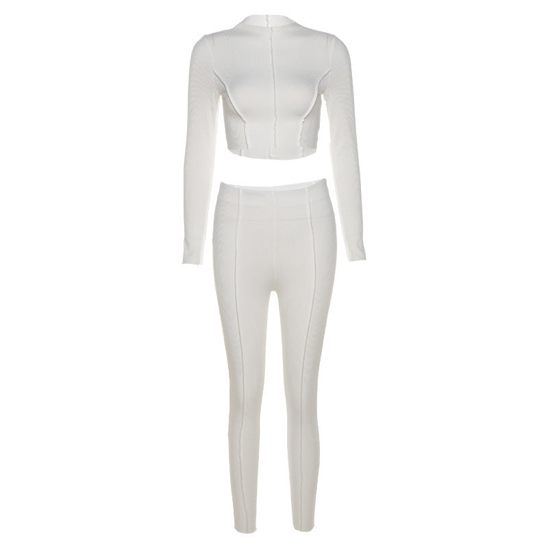 Conjunto de dos piezas formado por pantalón y pantalón informal, cintura alta, ajustado, manga larga y pantalón.