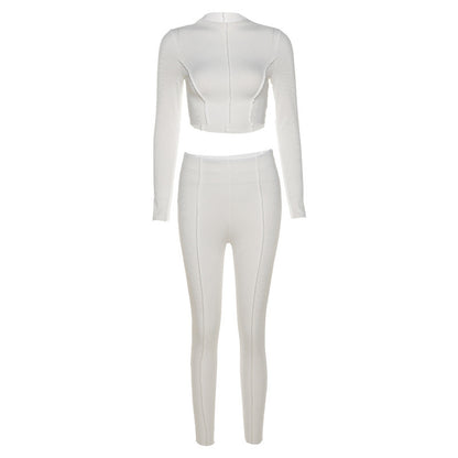 Conjunto de dos piezas formado por pantalón y pantalón informal, cintura alta, ajustado, manga larga y pantalón.