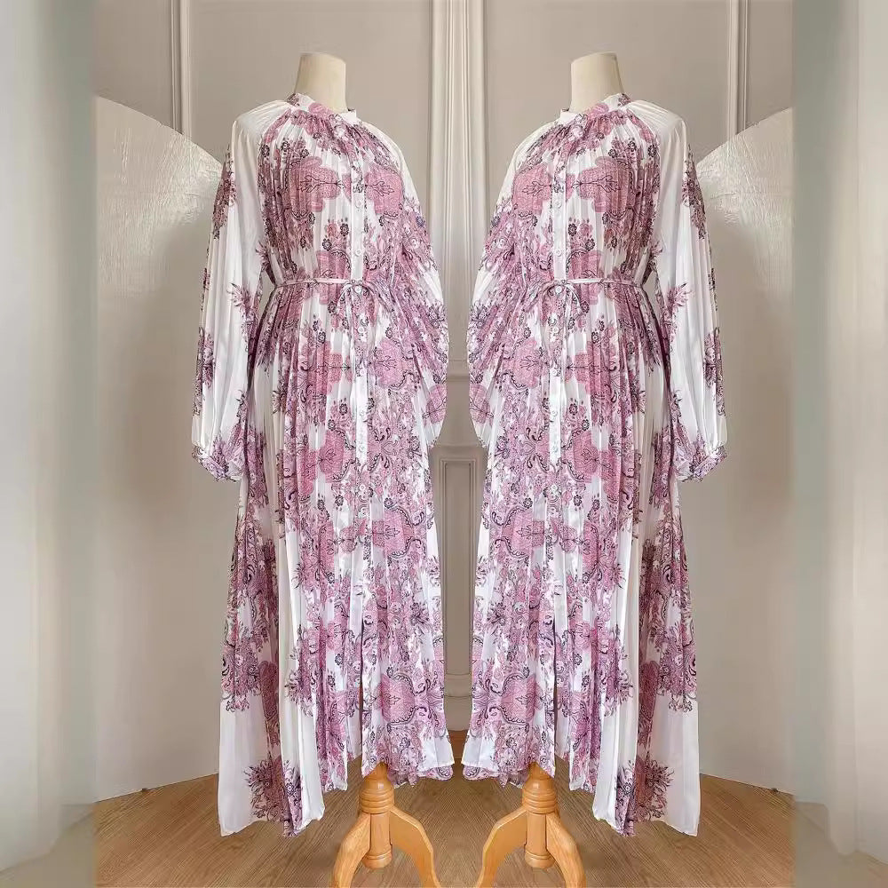 Women Casual Fashion Print Abaya Long Sleeve Maxi Dress