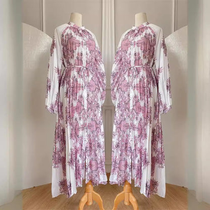 Women Casual Fashion Print Abaya Long Sleeve Maxi Dress
