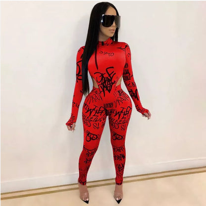 Conjunto de dos piezas informal ajustado de manga larga con estampado de letras para mujer y pantalones