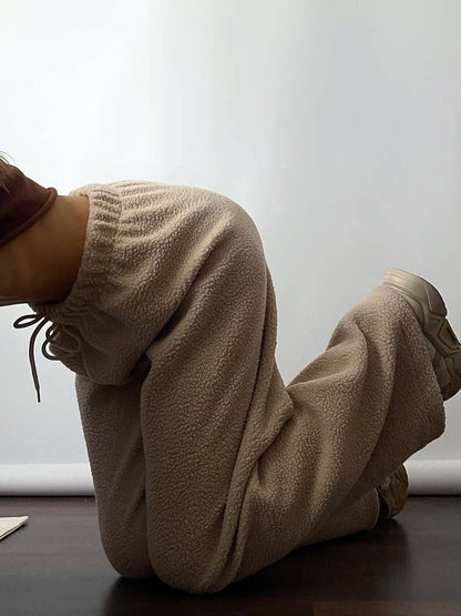 Autumn Winter Women Fashion Casual Lamb Wool Wide Leg Pants