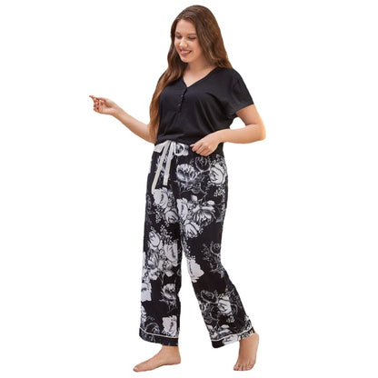 Conjunto de pijama informal de manga corta y pantalón de talla grande para mujer