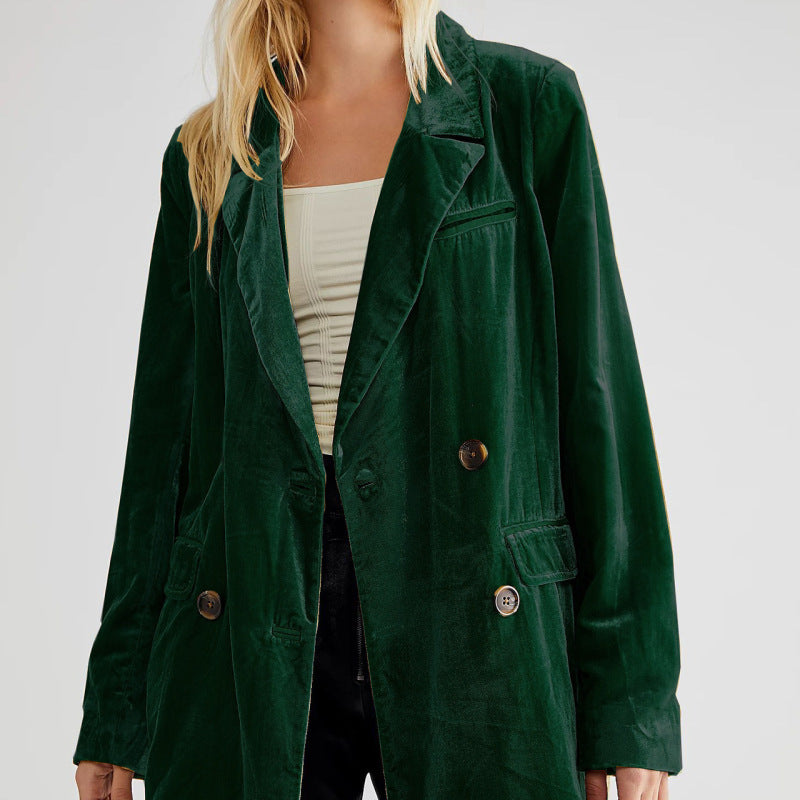 Chaqueta de traje de terciopelo dorado de color liso informal a la moda para mujer