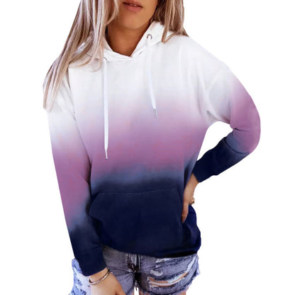 Sudadera con capucha de manga larga con estampado degradado holgado e informal para mujer