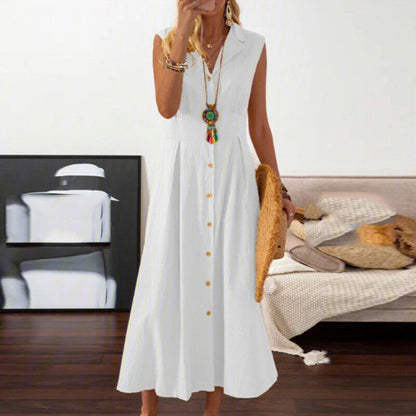 Vestido informal de color liso con solapa y botones para mujer
