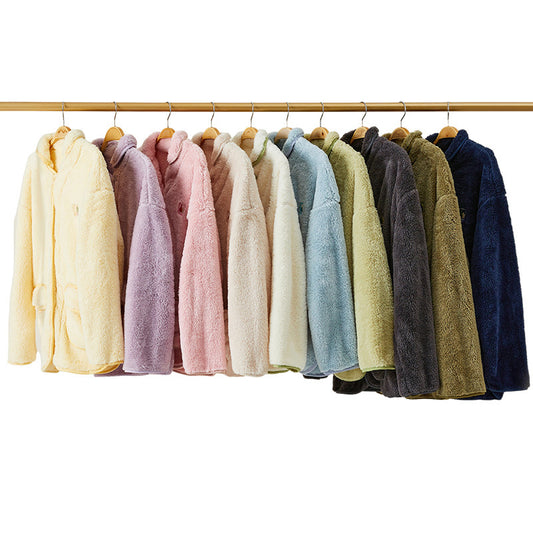 Conjunto de pijama informal de franela de color liso y cálido para pareja, ropa de dormir larga