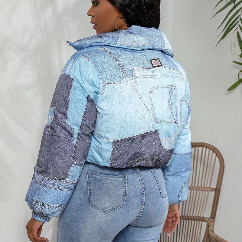 Chaqueta vaquera de algodón con estampado de cremallera y manga larga informal holgada para mujer para otoño e invierno