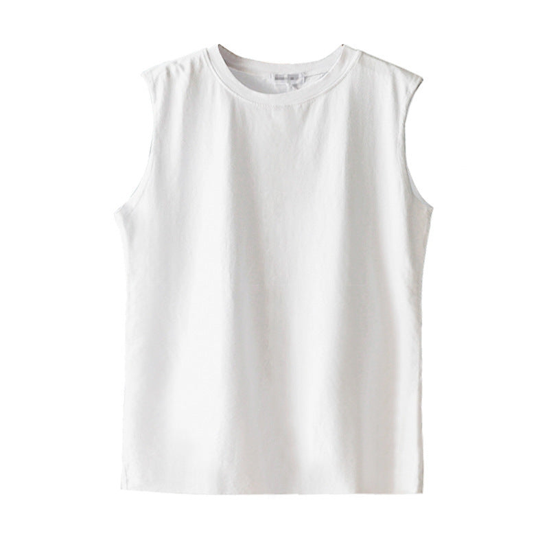 Summer Women Casual Solid Color Sleeveless Round Neck Tank Top