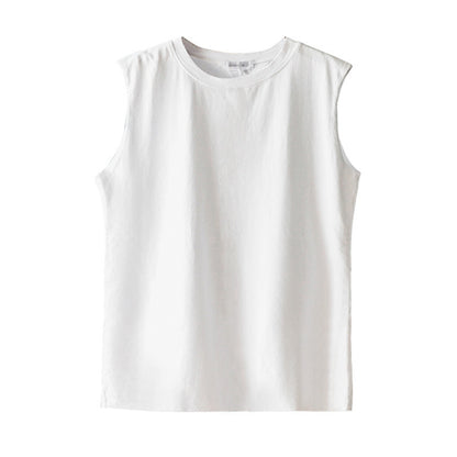 Summer Women Casual Solid Color Sleeveless Round Neck Tank Top